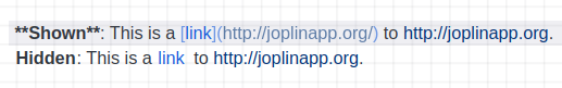 screenshot: Link URLs are hidden when the cursor is on a different line